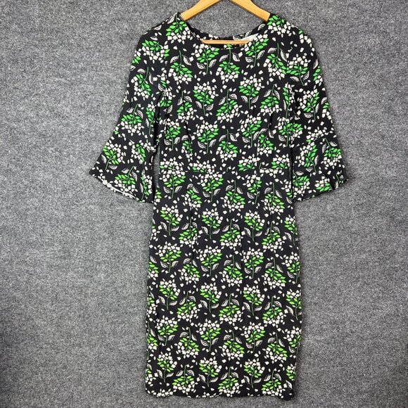 Boden‎ Delia Pencil 3/4 Bell Sleeve Dress Gray Green Floral 4R - Picture 1 of 9